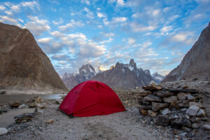 Tent with mountains in the background, k2 base camp trek, Pakistan
