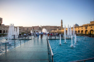 City Center with fountains and the Citadel in the background, Erbil, Iraqi Kurdistan