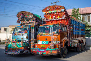 Ornately decorated trucks in Islamabad, Pakistan