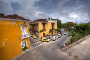 Cars and buildings in Cartagena, Colombia